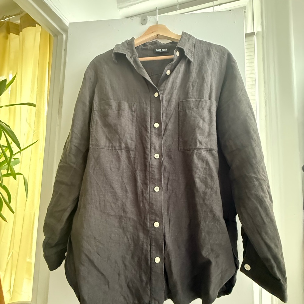 Ilana Kohn Faded Black Linen Swan Shirt